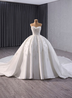 White Satin Strapless Sequins Beading Wedding Dress